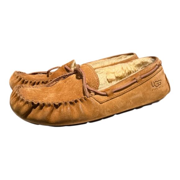 Ugg Shoes - UGG Dakota Moccasin Slippers Womens Size 7 Brown Suede Sherpa Slip On Shoes 5612